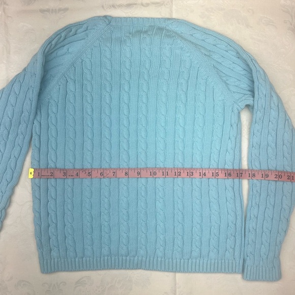 Vintage LL Bean Sweater Womens Size S Teal Cable Knit Crew Neck - Picture 5 of 5